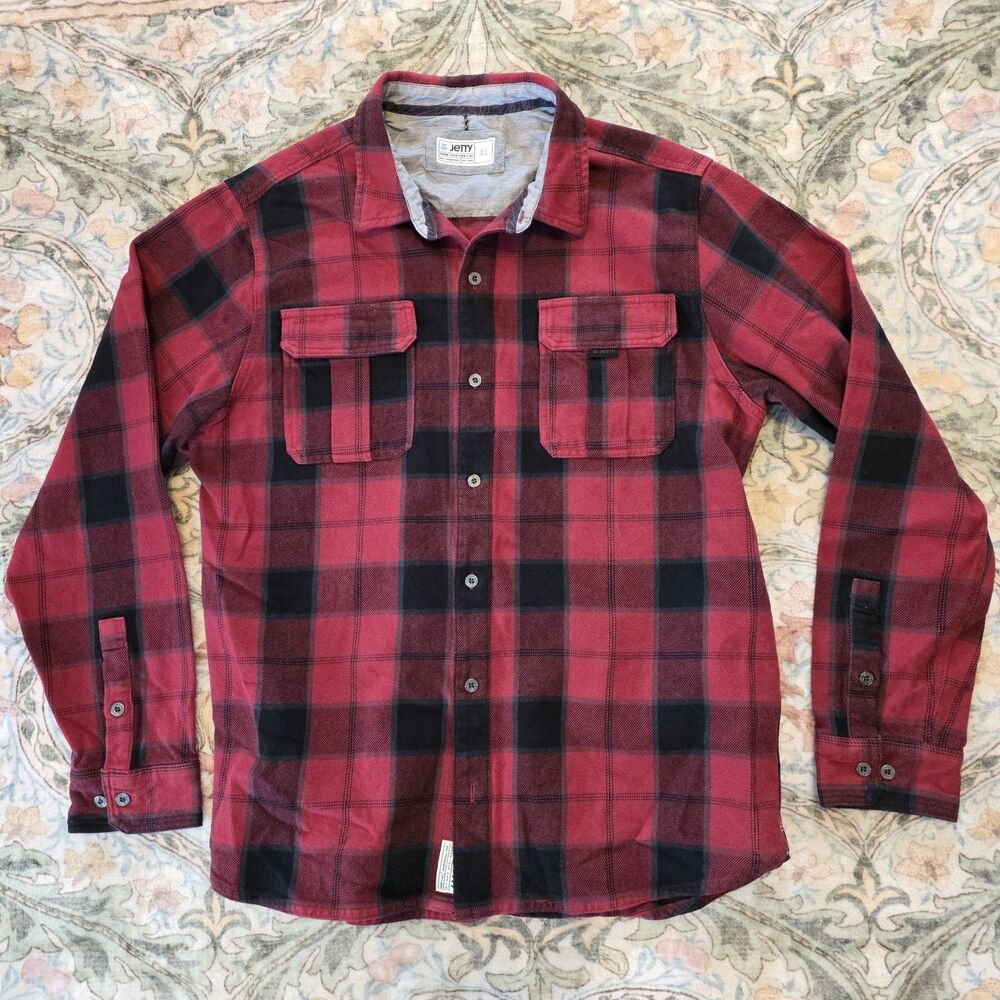 Jetty Mens Flannel - Size XL - Red Black - Button Up - Long Sleeve Shirt
